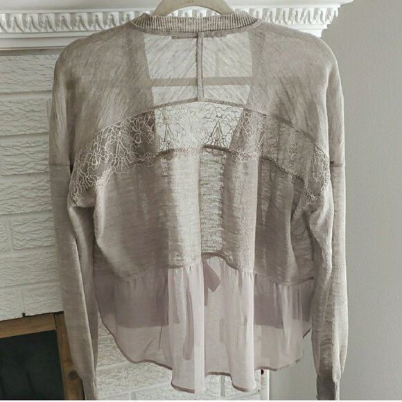 La Fee Maraboutee Women's Chic Beige Linen Blend Lace Detail Cardigan Size S - Picture 5 of 12